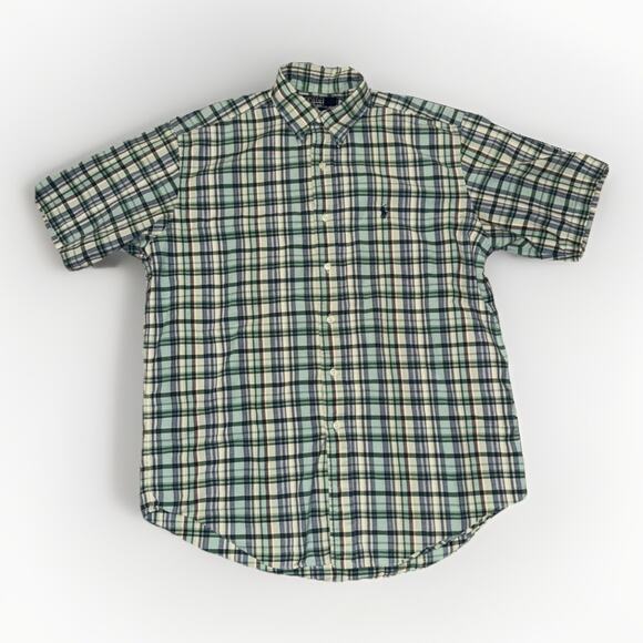 Polo Ralph Lauren Blake Plaid Short Sleeve Shirt Green Medium 100% Cotton 23x29 - Picture 1 of 3